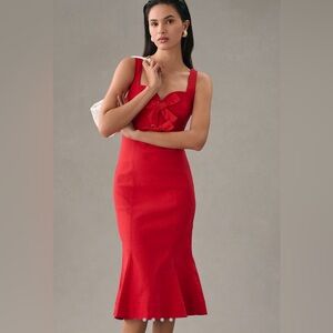 By Anthropologie Sweetheart Bow Red Dress